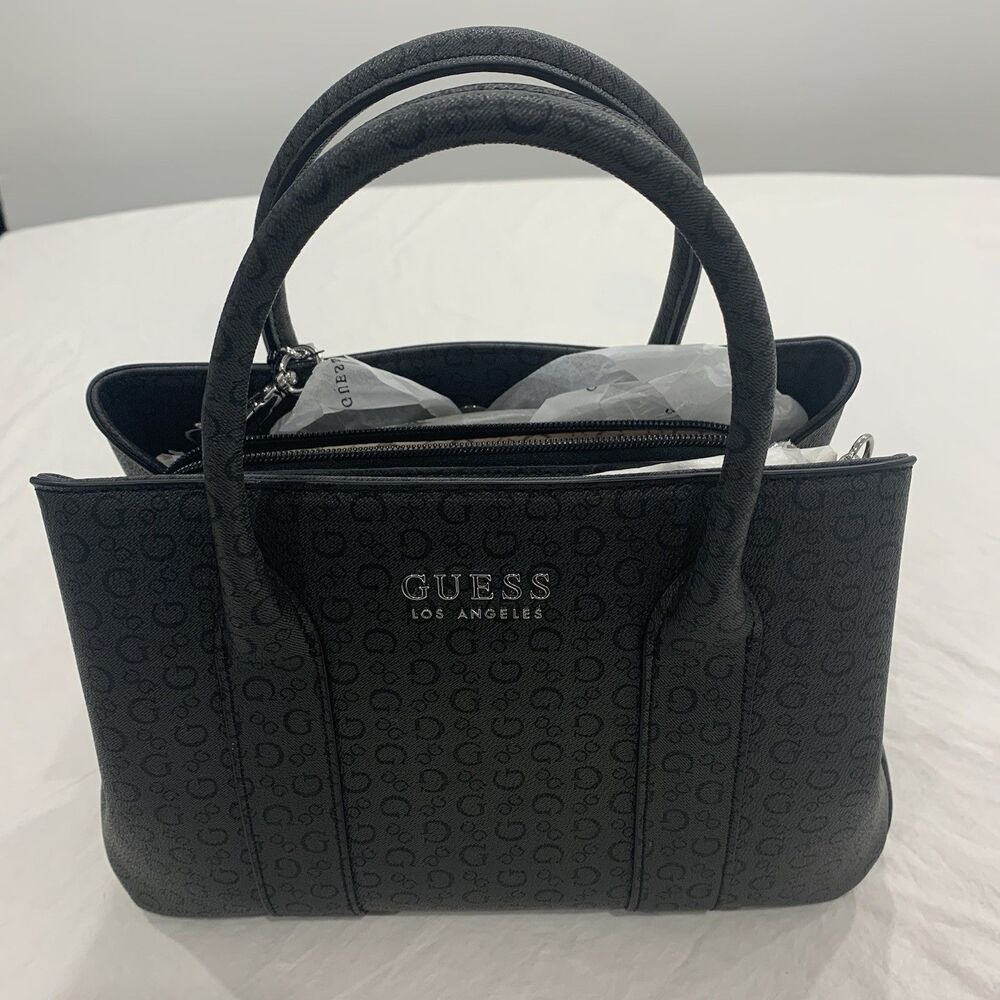 GUESS Black Logo Top Handle Crossbody GG Lining Multi Compartment Adjustable New